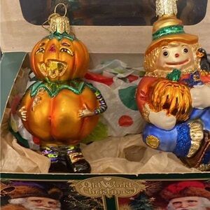Old World Christmas Pumpkin and Scarecrow Ornaments - Orange and Blue